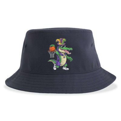 Mardigator Alligator Basketball Dunking Mardi Gras Boy Sustainable Bucket Hat