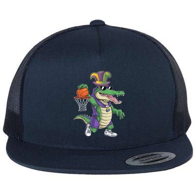 Mardigator Alligator Basketball Dunking Mardi Gras Boy Flat Bill Trucker Hat