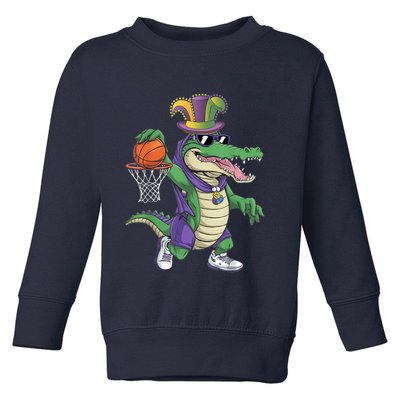 Mardigator Alligator Basketball Dunking Mardi Gras Boy Toddler Sweatshirt