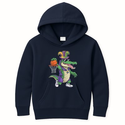 Mardigator Alligator Basketball Dunking Mardi Gras Boy Kids Hoodie