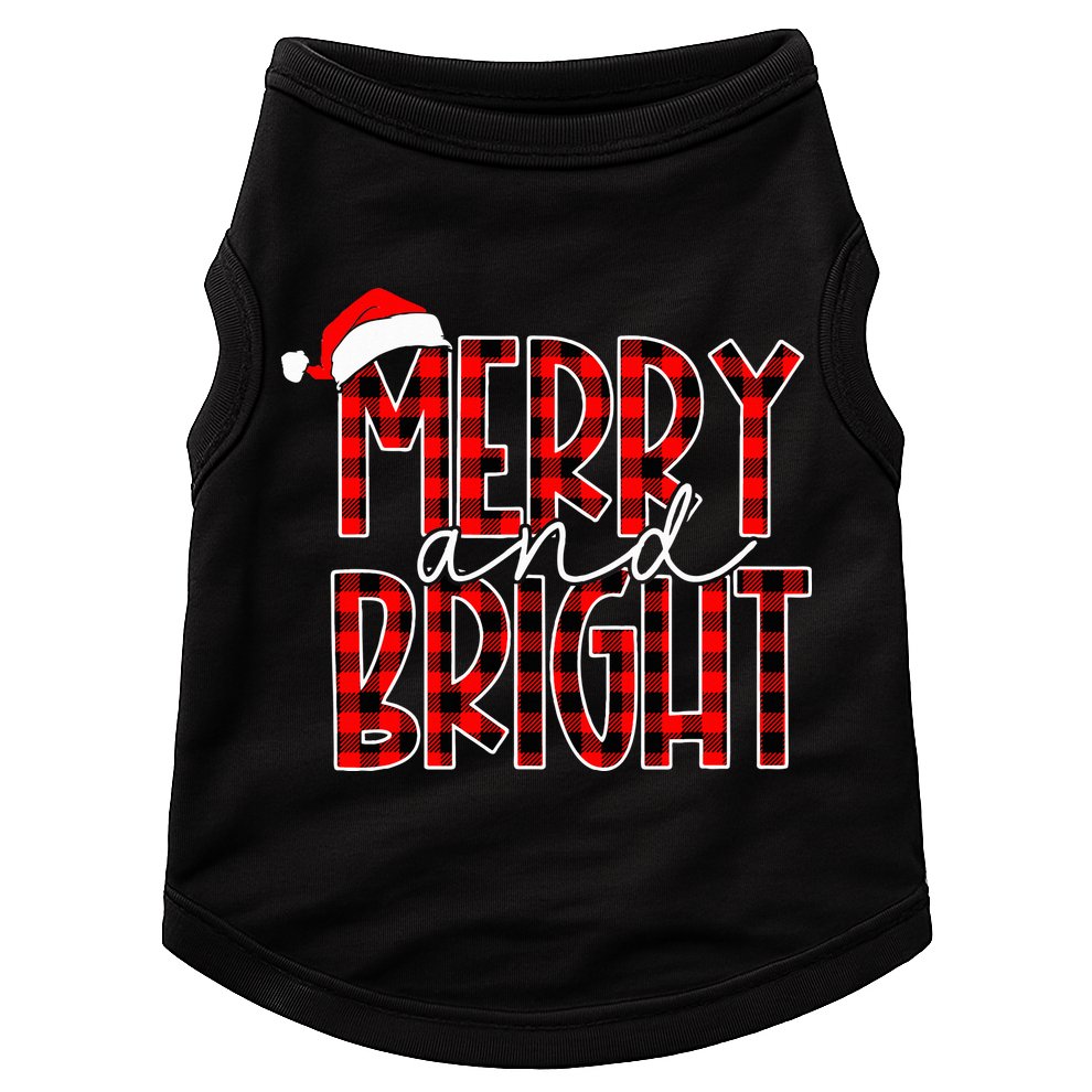 Merry and Bright Buffalo Plaid Red Santa Hat Christmas Xmas  Doggie Tank
