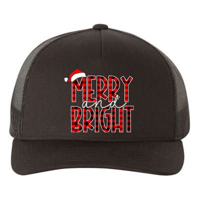 Merry and Bright Buffalo Plaid Red Santa Hat Christmas Xmas  Yupoong Adult 5-Panel Trucker Hat