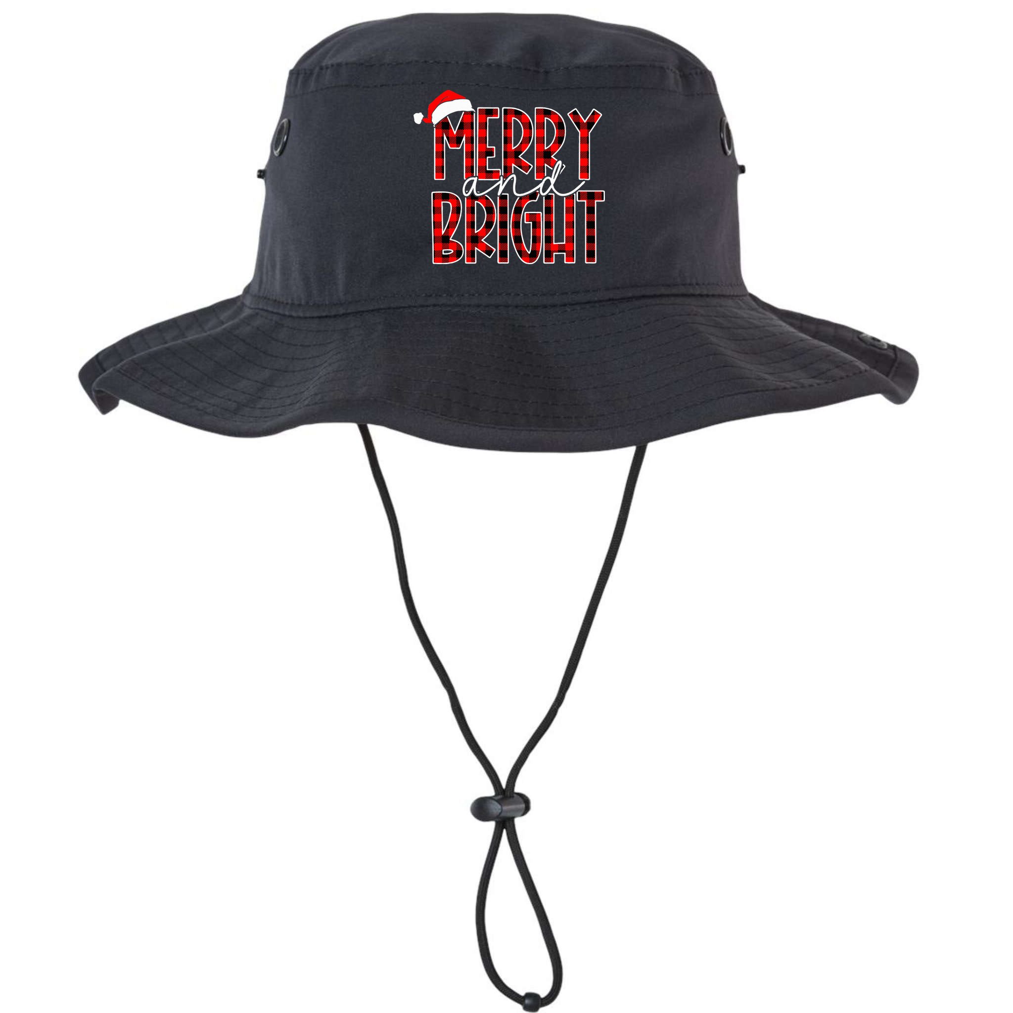 Merry and Bright Buffalo Plaid Red Santa Hat Christmas Xmas  Bucket Hat