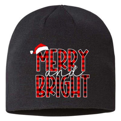 Merry and Bright Buffalo Plaid Red Santa Hat Christmas Xmas  Sustainable Beanie