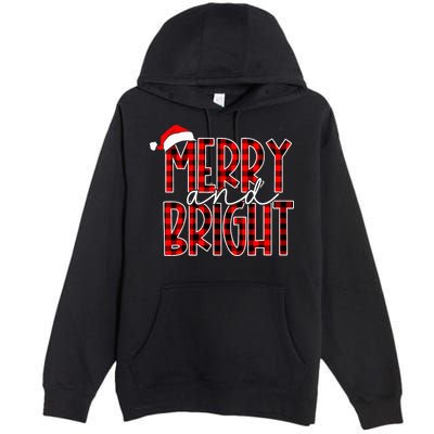 Merry and Bright Buffalo Plaid Red Santa Hat Christmas Xmas  Premium Pullover Hoodie