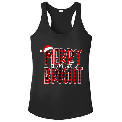 Merry and Bright Buffalo Plaid Red Santa Hat Christmas Xmas  Ladies PosiCharge Competitor Racerback Tank