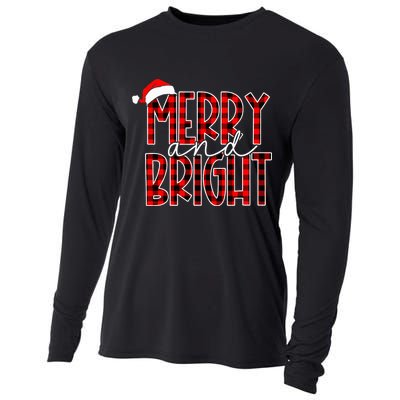 Merry and Bright Buffalo Plaid Red Santa Hat Christmas Xmas  Cooling Performance Long Sleeve Crew