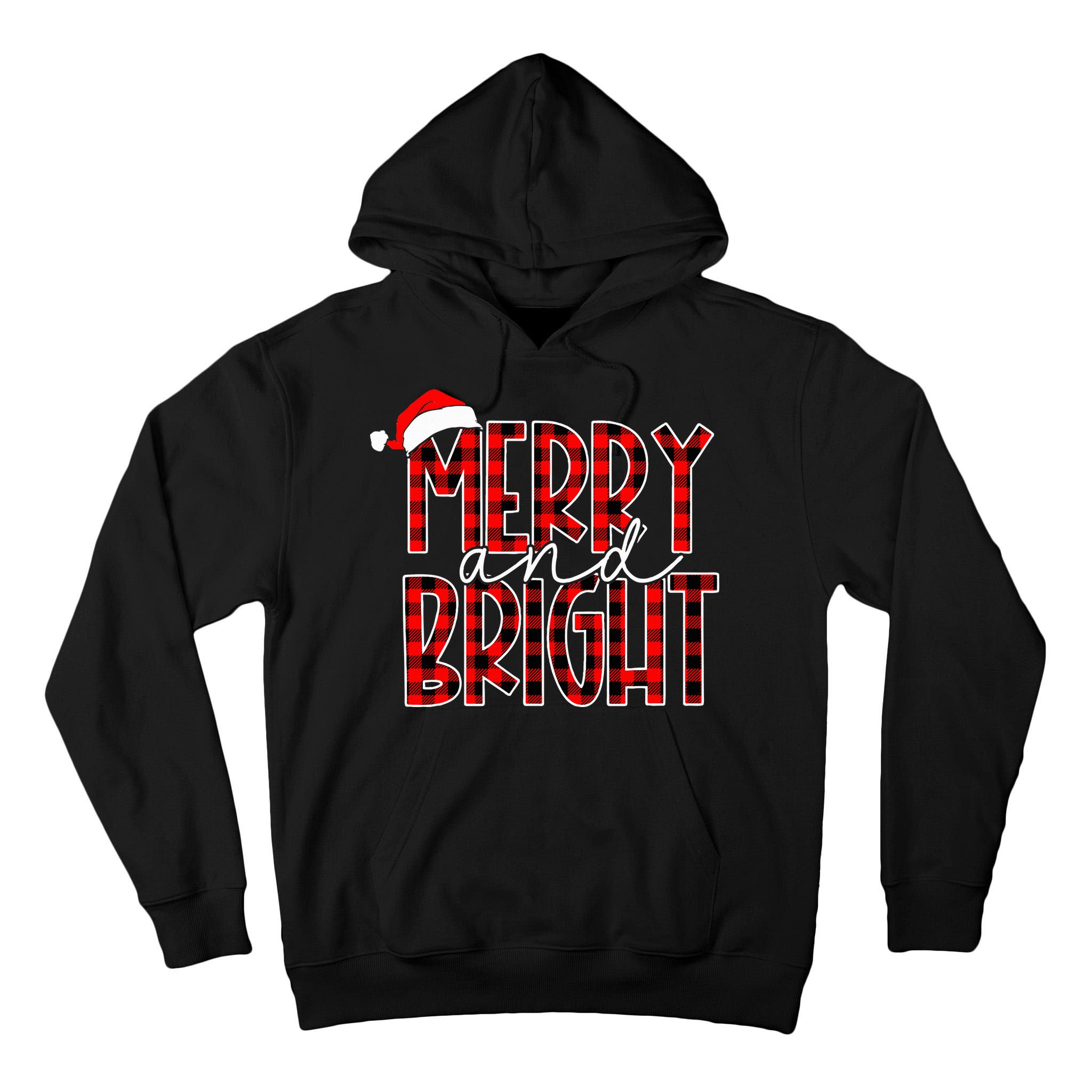 Merry and Bright Buffalo Plaid Red Santa Hat Christmas Xmas  Tall Hoodie