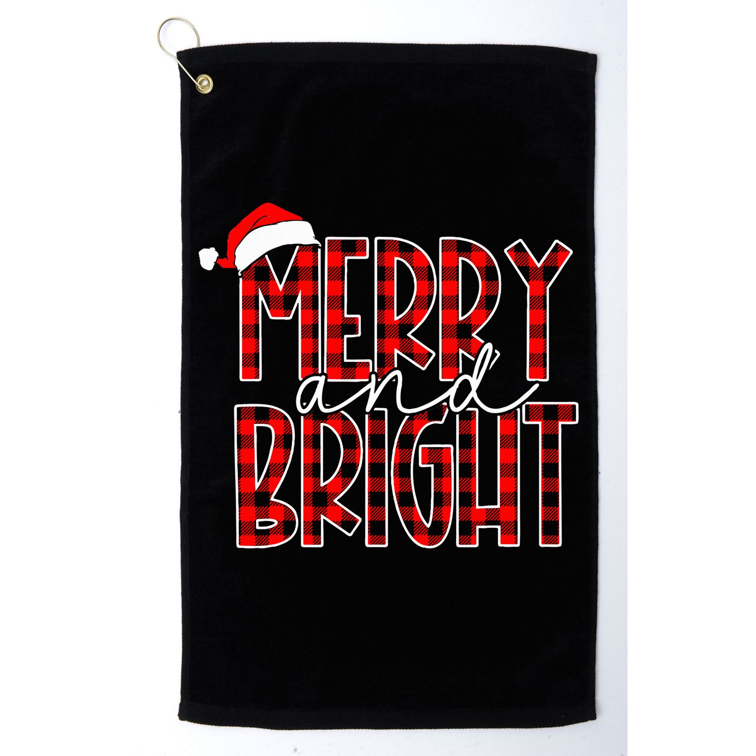 Merry and Bright Buffalo Plaid Red Santa Hat Christmas Xmas  Golf Towel
