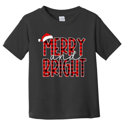 Merry and Bright Buffalo Plaid Red Santa Hat Christmas Xmas  Toddler T-Shirt