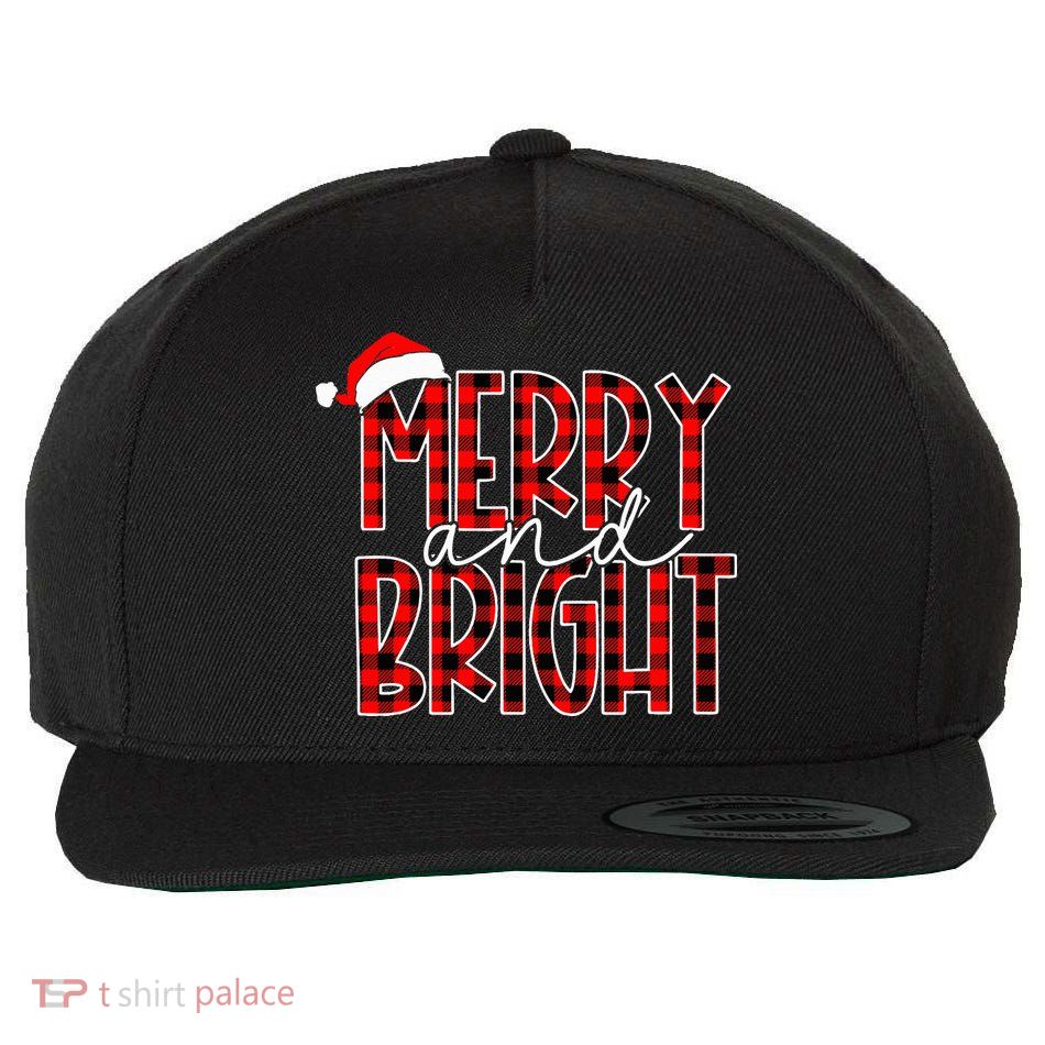Merry and Bright Buffalo Plaid Red Santa Hat Christmas Xmas  Wool Snapback Cap