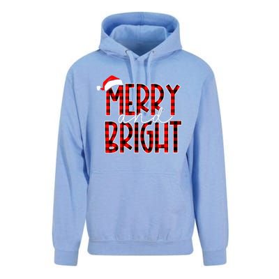 Merry and Bright Buffalo Plaid Red Santa Hat Christmas Xmas  Unisex Surf Hoodie