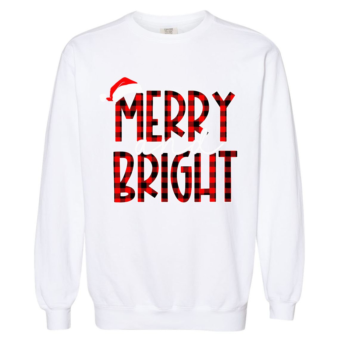 Merry and Bright Buffalo Plaid Red Santa Hat Christmas Xmas  Garment-Dyed Sweatshirt