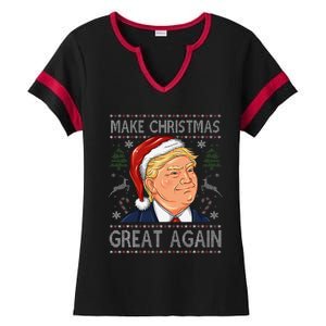 Make A Christmas Great Again Funny Xmas Trump Santa Pajamas Ladies Halftime Notch Neck Tee