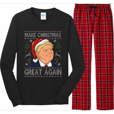 Make A Christmas Great Again Funny Xmas Trump Santa Pajamas Long Sleeve Pajama Set