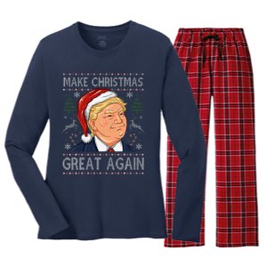 Make A Christmas Great Again Funny Xmas Trump Santa Pajamas Women's Long Sleeve Flannel Pajama Set 