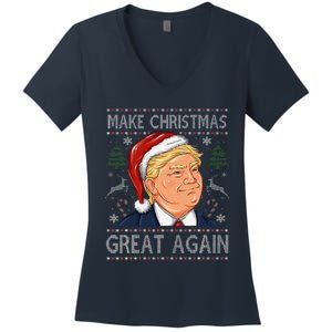 Make A Christmas Great Again Funny Xmas Trump Santa Pajamas Women's V-Neck T-Shirt