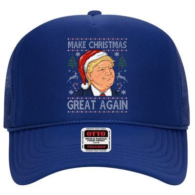 Make A Christmas Great Again Funny Xmas Trump Santa Pajamas High Crown Mesh Back Trucker Hat