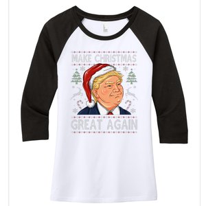 Make A Christmas Great Again Funny Xmas Trump Santa Pajamas Women's Tri-Blend 3/4-Sleeve Raglan Shirt