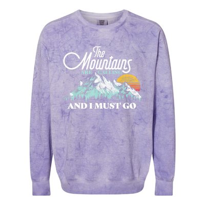 Mountains Are Calling & I Must Go Retro 80s Vibe Graphic TShirt Colorblast Crewneck Sweatshirt