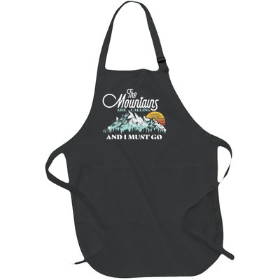 Mountains Are Calling & I Must Go Retro 80s Vibe Graphic TShirt Full-Length Apron With Pockets