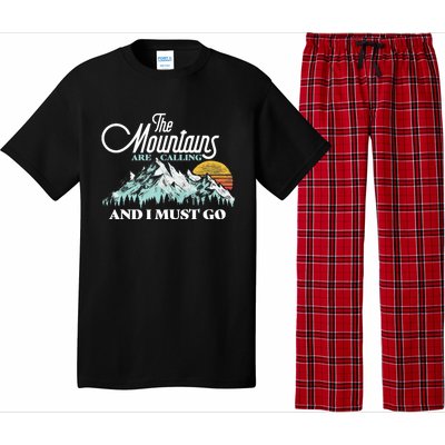 Mountains Are Calling & I Must Go Retro 80s Vibe Graphic TShirt Pajama Set