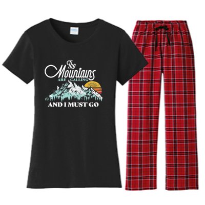 Mountains Are Calling & I Must Go Retro 80s Vibe Graphic TShirt Women's Flannel Pajama Set