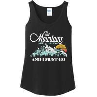 Mountains Are Calling & I Must Go Retro 80s Vibe Graphic TShirt Ladies Essential Tank