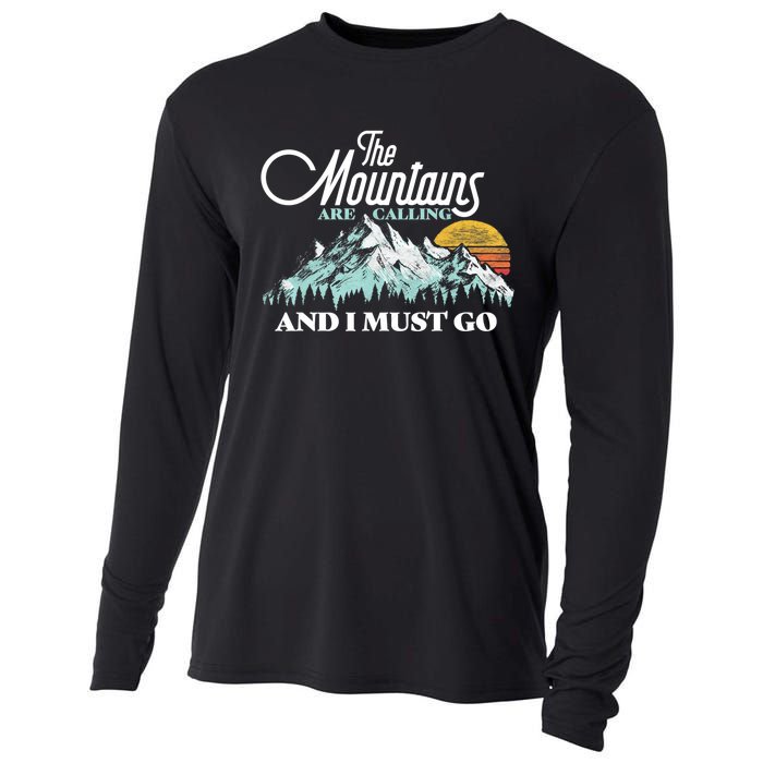 Mountains Are Calling & I Must Go Retro 80s Vibe Graphic TShirt Cooling Performance Long Sleeve Crew