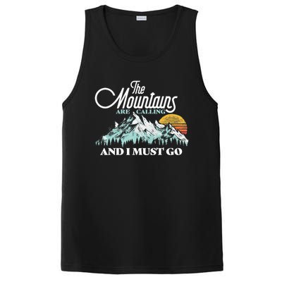 Mountains Are Calling & I Must Go Retro 80s Vibe Graphic TShirt PosiCharge Competitor Tank