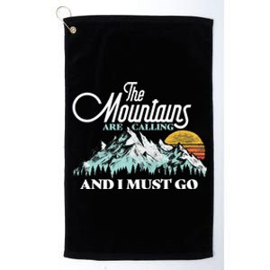 Mountains Are Calling & I Must Go Retro 80s Vibe Graphic TShirt Platinum Collection Golf Towel