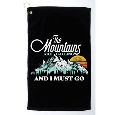 Mountains Are Calling & I Must Go Retro 80s Vibe Graphic TShirt Platinum Collection Golf Towel