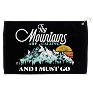 Mountains Are Calling & I Must Go Retro 80s Vibe Graphic TShirt Grommeted Golf Towel