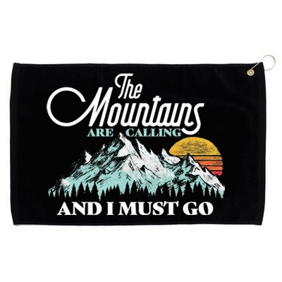 Mountains Are Calling & I Must Go Retro 80s Vibe Graphic TShirt Grommeted Golf Towel