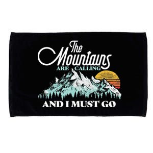 Mountains Are Calling & I Must Go Retro 80s Vibe Graphic TShirt Microfiber Hand Towel