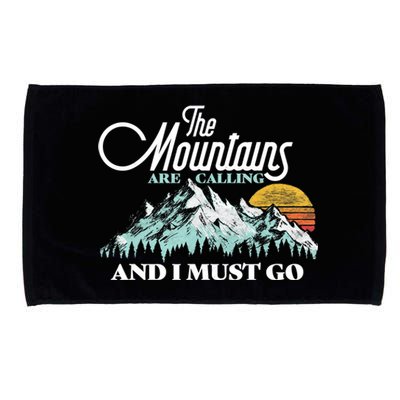 Mountains Are Calling & I Must Go Retro 80s Vibe Graphic TShirt Microfiber Hand Towel