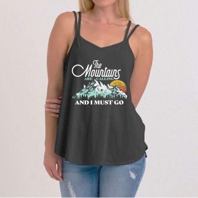 Mountains Are Calling & I Must Go Retro 80s Vibe Graphic TShirt Women's Strappy Tank