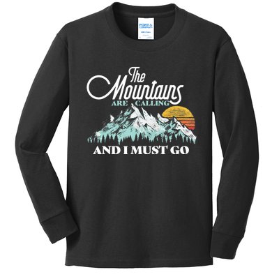 Mountains Are Calling & I Must Go Retro 80s Vibe Graphic TShirt Kids Long Sleeve Shirt