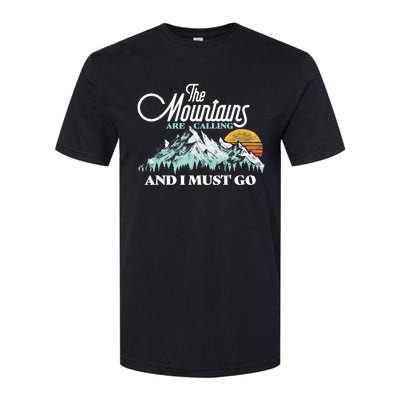 Mountains Are Calling & I Must Go Retro 80s Vibe Graphic TShirt Softstyle CVC T-Shirt