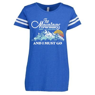 Mountains Are Calling & I Must Go Retro 80s Vibe Graphic TShirt Enza Ladies Jersey Football T-Shirt