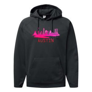 Modern Austin Cityscape Souvenir Austin Texas Skyline Performance Fleece Hoodie