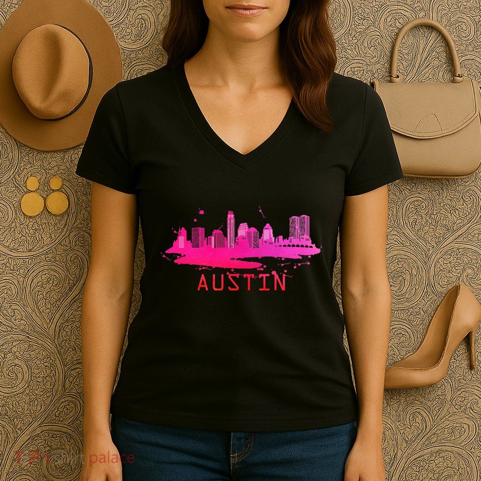 Modern Austin Cityscape Souvenir Austin Texas Skyline Women's V-Neck T-Shirt