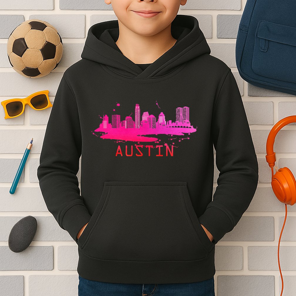 Modern Austin Cityscape Souvenir Austin Texas Skyline Kids Hoodie