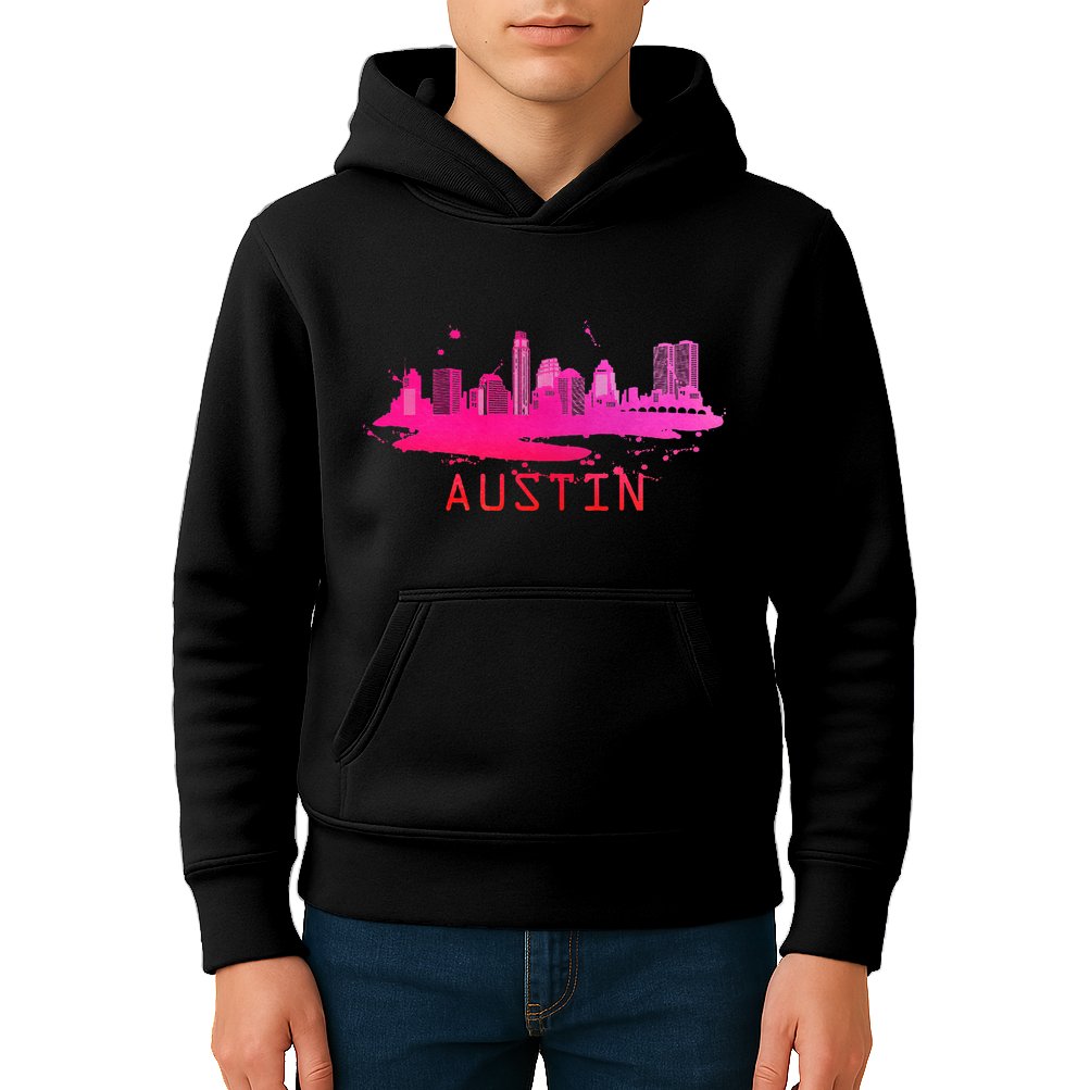 Modern Austin Cityscape Souvenir Austin Texas Skyline Kids Hoodie