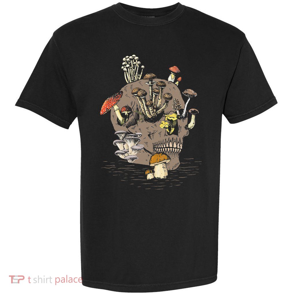 Mushroom Art Clothing Mushroom Collector Skull Graphic Garment-Dyed Heavyweight T-Shirt