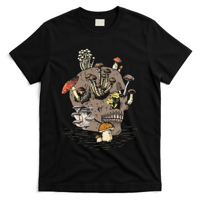 Mushroom Art Clothing Mushroom Collector Skull Graphic T-Shirt
