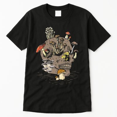 Mushroom Art Clothing Mushroom Collector Skull Graphic Tall T-Shirt