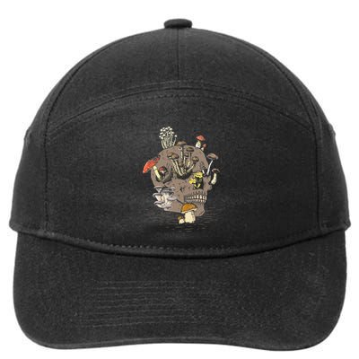 Mushroom Art Clothing Mushroom Collector Skull Graphic 7-Panel Snapback Hat