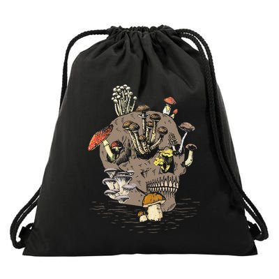 Mushroom Art Clothing Mushroom Collector Skull Graphic Drawstring Bag