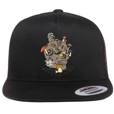 Mushroom Art Clothing Mushroom Collector Skull Graphic Flatbill Hat